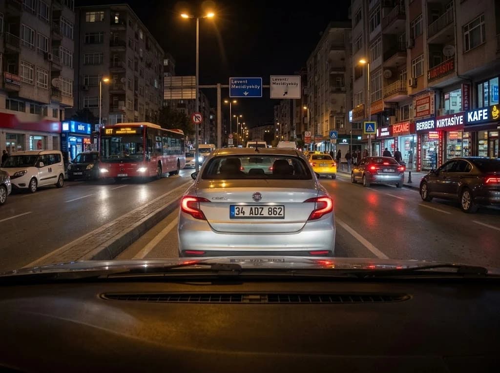 TEKDEN V30 ön kamera gece kaydı, sokak ışıklarında öndeki aracın plakası net okunuyor
