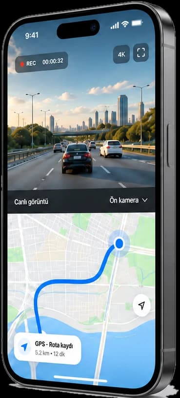 Viidure uygulamasında canlı kamera görüntüsü ve GPS rota kaydı